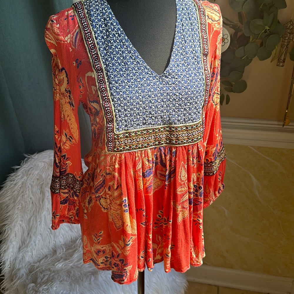 R D & Koko By Anthropologie Bohemian Embroidered Blouse Sz.